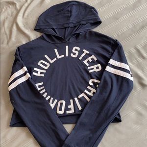 Hollister dark blue long-sleeve hooded crop-top